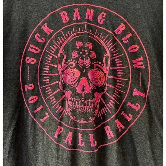 Bike Week 2017 Suck‎ Bang Blow Fall Motorcycle Rally Black Pink Skull Hoodie XL - Picture 2 of 8